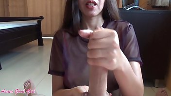 Asian Good Girl loves jerking a big cock
