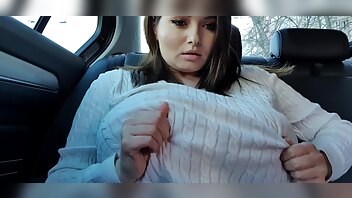 Busty Ema - Flashing her huge boobs in a car